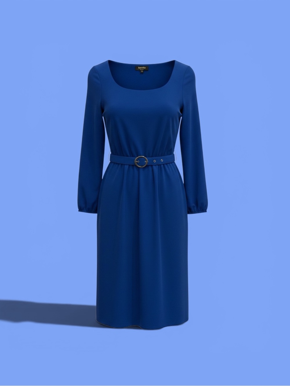 Laundry By Shelli Segal Royal Blue Long-Sleeve Belted Scoop-Neck Dress